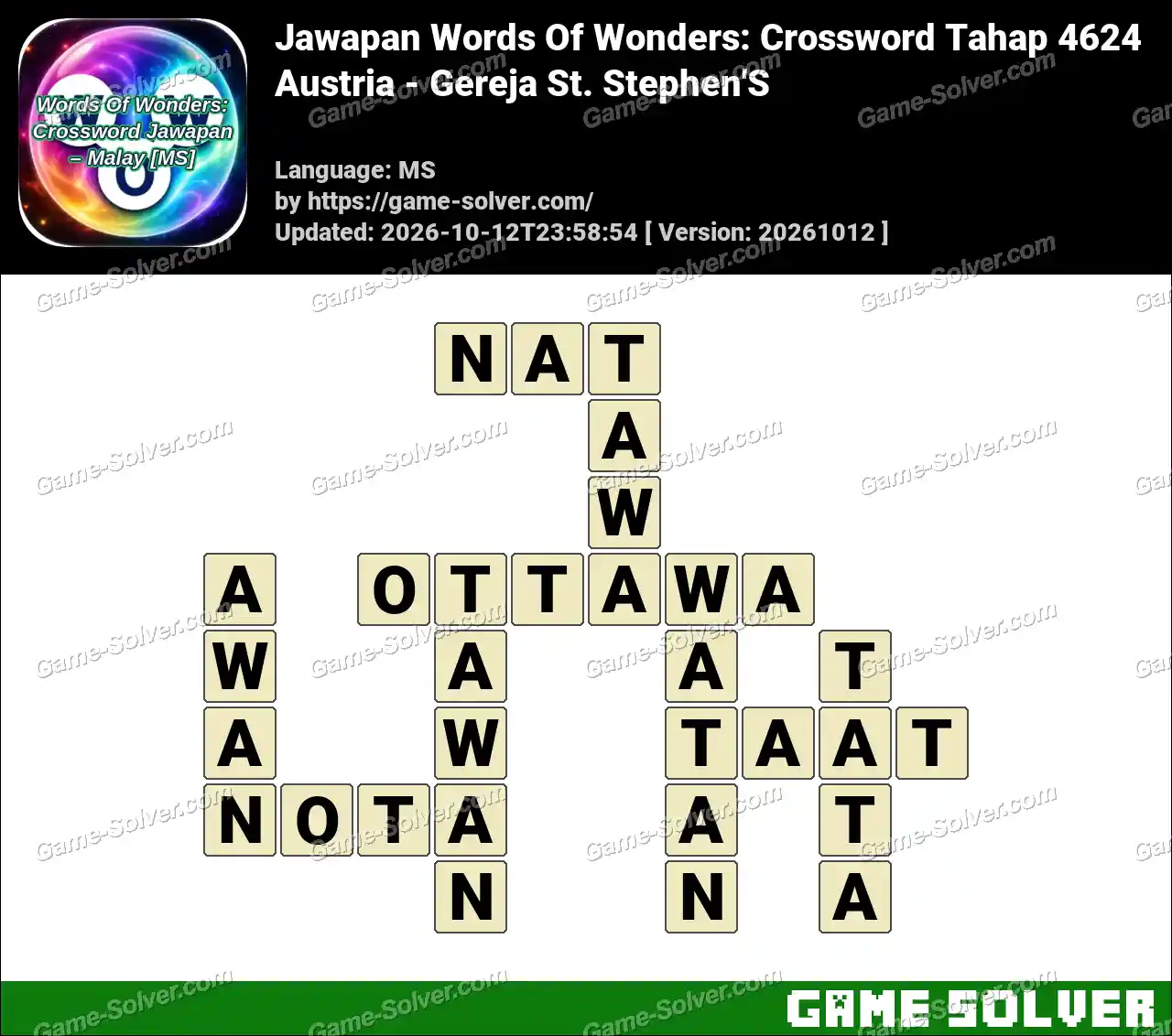 Jawapan Words Of Wonders: Crossword Tahap 4624 – Austria – Gereja St. Stephen’S